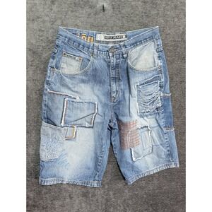 Noiz Jeans Mens 34 Blue Denim Shorts Y2K Patchwork Distressed Cargo Streetwear
